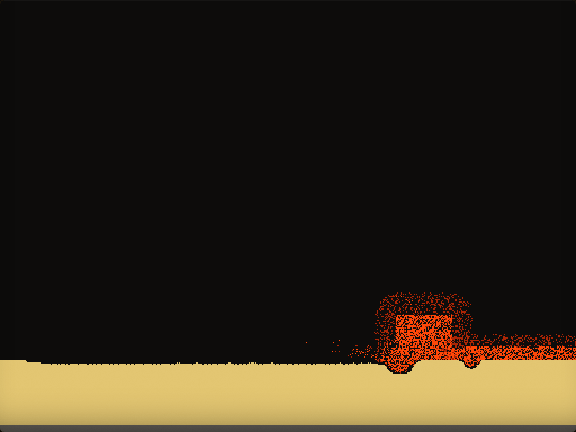 A fireball at the end of a burning gunpowder trail